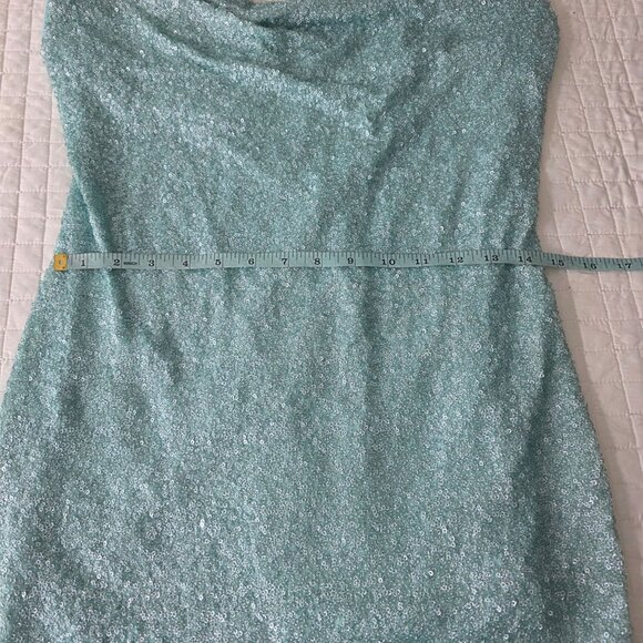 Susana Monaco Aqua Sequin Mini Dress Cowl Neck Crisscross Straps Size S, NWOT - Picture 7 of 8